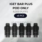 5 PCS - IGET Bar Plus Pod Only 6000 Puffs