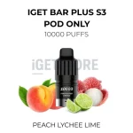 IGET Bar Plus S3 Pod Only 10000 Puffs - Peach Lychee Lime