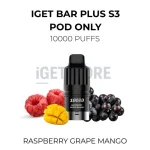 IGET Bar Plus S3 Pod Only 10000 Puffs - Raspberry Grape Mango